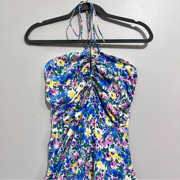 NWT Lulus Stun the Sun Blue Multi-Floral Drawstring Halter Midi Dress MSRP$88 - Picture 5 of 16